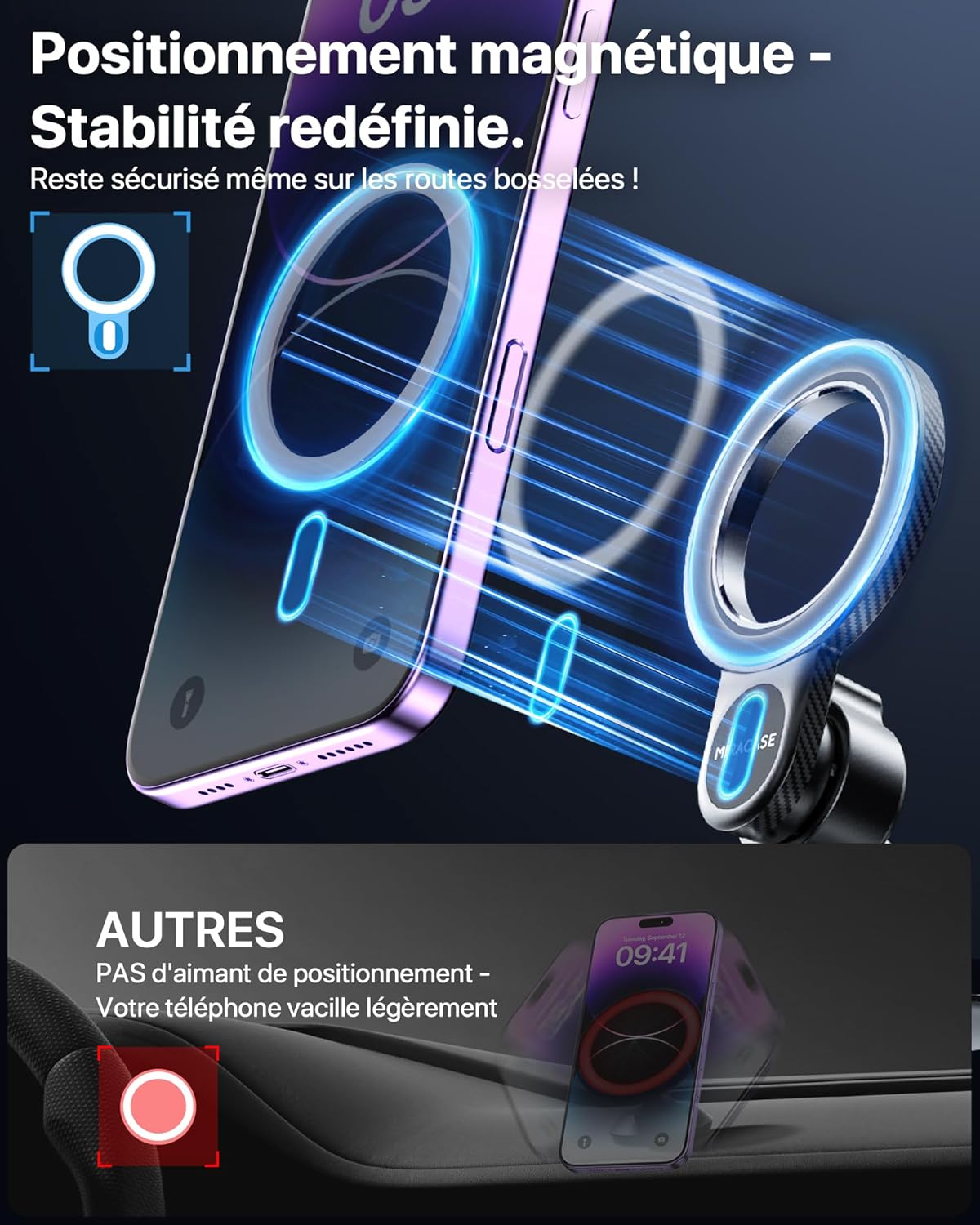 support téléphone voiture magnétique